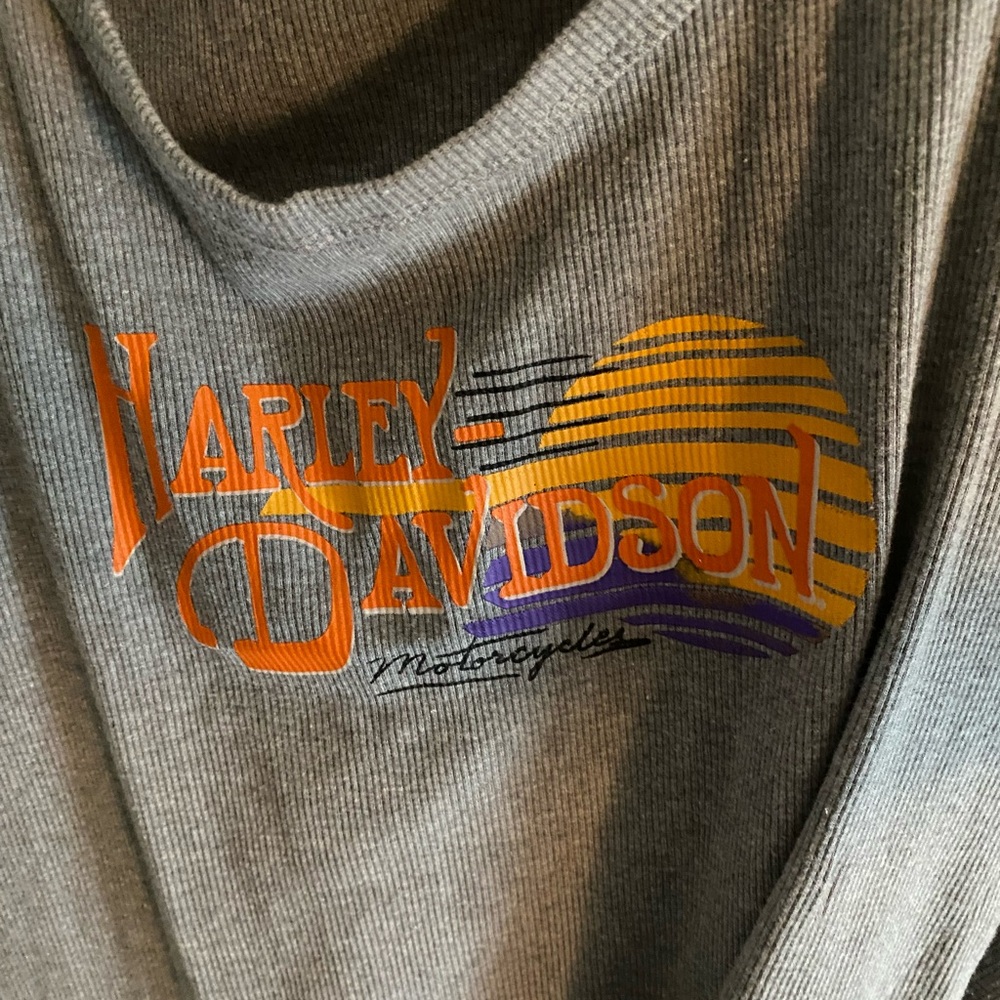 Harley-Davidson Gray Ribbed Tank with Orange and Purple Logo